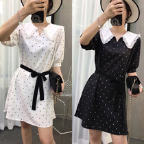 European station summer 2021 new womens skirt belt waist lapel collar polo point Korean skirt dress tide