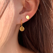 For Late Design Sense Lucky Wafer Pure Silver Ear Nail Female Brief Lukewarm Wind Personality Earrings Earrings Mesh Red Retro