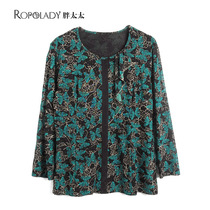 Fat Wife Big Code Woman Dress Spring Dress New Shirt Round Collar Long Sleeve Flower color Slim Mother Blouse 822220010