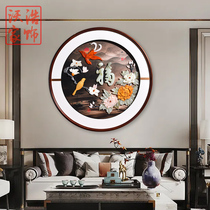 Chinese jade carving high-end living room entrance restaurant corridor peony blessing character Ruyi three-dimensional relief solid wood frame decorative painting