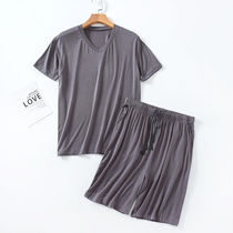 Summer pajamas mens short-sleeved shorts set casual dress modal loose and fattened plus size young and middle-aged home wear