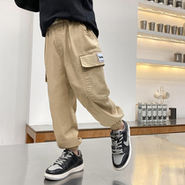 2021 new boys overalls spring and autumn Korean version of the tide big children pants foreign style childrens casual pants childrens trousers