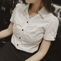 2022 summer new Korean version of Joker slim shirt female temperament v collar OL professional wear slim white shirt tide