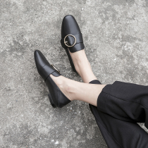 Loafers womens 2021 spring and summer models one pedal and two wear British all-match flat leather square buckle four seasons single shoes