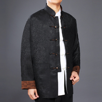 High-end fragrant cloud yarn for men Tang Costume Autumn clothing Jacket Chinese Vintage Sleeves Tangy blouses Mens ethnic costumes