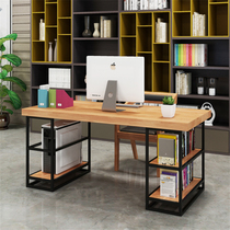 LOFT double solid wood computer desk simple desk industrial wind studio staff Workbench 4-6 people