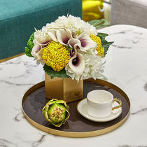 Brass metal flower arrangement Copper vase Living room coffee table corner few decorative trays American model room decoration set