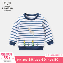 Rabi tree childrens clothing 2021 new childrens spring and autumn top baby base shirt thin section boys long-sleeved round-neck sweater