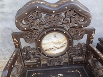 Antique Wood old antique red sandalwood small leaf red sandalwood inlaid snail Tai master chair three-piece collection old furniture