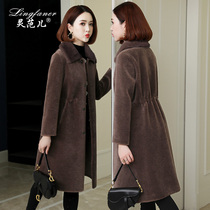 Sheep-cut coat womens long fur coat middle-aged and elderly mother mink collar lamb hair one Haining fur