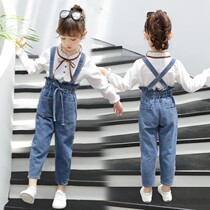 Girls cowboy straps 12 big children spring and autumn clothes 13 primary school shirts 14 childrens foreign Trend 15-year-old girl