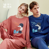 Top Guagua pure cotton couple pajamas female spring and autumn long-sleeved mens home clothes large size suit can be worn outside cotton home clothes