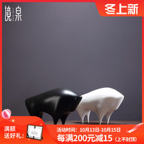 Jing Fanbei European style creative ceramic cattle small ornaments modern simple living room porch desktop home decoration crafts
