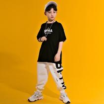 Boys street dance suit hiphop childrens performance clothing childrens loose performance clothing hip-hop short-sleeved summer jazz dance