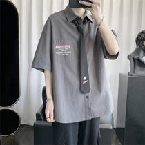 Delivery tie ~ ins casual short sleeve shirt for men Summer slim fit 100 lapped Korean version Trend College Wind liner