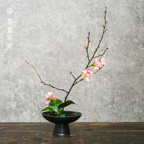 High-footed tea mat small flower plate Flower Ware Zen Chinese Japanese flower arrangement utensil flower arrangement flower pot retro