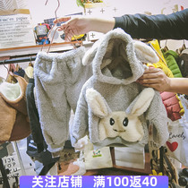 Autumn and Winter Childrens flannel pajamas set Boys and Girls warm coral velvet cartoon home clothing children cartoon tide