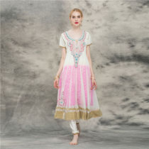 Indian dance practice suit Performance suit Collision Color Next To Anna National Wind Mesh Yarn Big Swing Skirt Short Sleeve Suit Powder