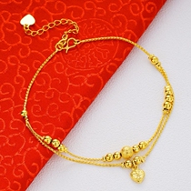 Sand gold ankle chain brass plated 24k gold bell double layer sand gold anklet female foot decoration female
