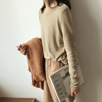 2020 new basic section brushed cotton spring and autumn round neck slim fit big stretch long sleeve solid color base shirt T-shirt womens tide