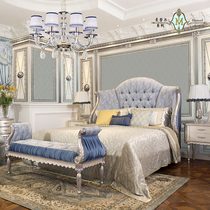 Style luxurious palace imperial beech wood hand engraving glued pure silver ice and snow blue villa main bed high-end furniture custom-made