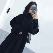 Mularsa double-sided cashmere coat womens long model 2020 Autumn and Winter new black knee slim woolen coat