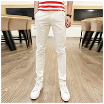 Spring and autumn pants mens trend slim leggings casual pants stretch summer thin white Joker straight trousers