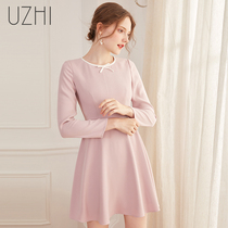 High-woven 2021 Autumn New slim long sleeve round neck age age fashion temperament skirt color bow dress