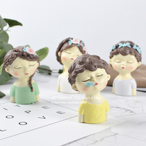 Pastoral fresh literary wreath boys and girls ornaments creative resin craft decoration wedding figures doll jewelry