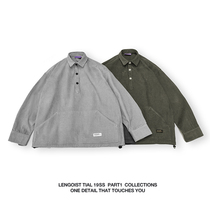 Chambray pullover shirts Japanese vintage men and women loose casual thin corduroy shirt