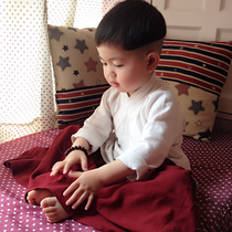Childrens Hanfu Boys Little Monk Clothing Bottom Shirt Female Baby Ancient Costume Daily Spring and Autumn Cotton Linen Long-sleeved Top