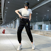 Modern jazz dance performance costume sexy navel female Korean student trend hip-hop street dance practice suit suit