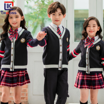 Autumn English wind Choral class uniform Primary school uniform cardigan suit Kindergarten garden uniform Graduation photo Childrens sweater