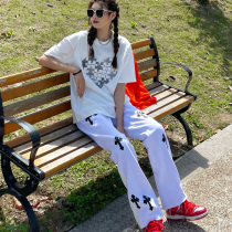 Corduroy Horn gallery Pants Women High Street White Cross Wide Leg Pants Loose Straight Rings