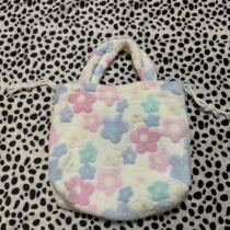 (small flower buns bag) plush bag handbag Drawn Rope Shrink Design Bag