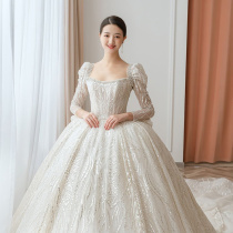 Forest French super fairy main wedding dress 2021 new long-sleeved heavy industry Hepburn big drag exhaust high-end luxury thin