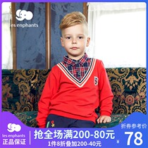 Liying room childrens clothing boys British style long sleeve sweater male baby casual fake two plaid T-shirt autumn clothes New