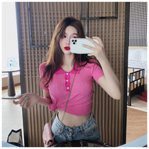 polo collar T-shirt Women 2020 new summer short sleeve knitwear thin ins tide Net red slim short top