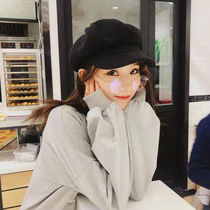  Octagonal hat female tide Japanese Korean version wild ins wool black beret British retro