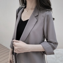 Chiffon blazer womens 2021 spring and summer new Korean version loose three-point sleeve medium long thin sunscreen suit