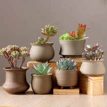 Succulent plant pot coarse pottery breathable large diameter meat plant medium and small pot simple creative old pile ceramic pot