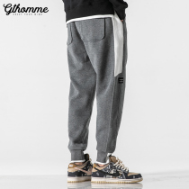 Autumn season new veg pants mens loose toe pants trend gray sweatpants plus velvet Joker straight casual pants thick