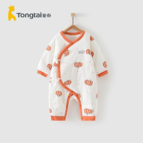 Tongtai autumn and winter cotton partial open clothes 0-6 months baby childrens clothes side lace open lace cotton butterfly jumpsuit