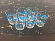  Small cup glass printed blue flowers six printed together nostalgic collection of film and television props