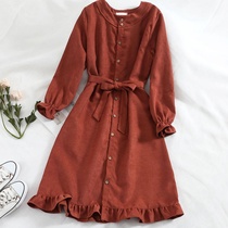 2019 Fall Chic Harbor Taste Vintage First Love Gentle Skirt Lotus Leaf with high waist and long section of girls dress