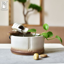 Pottery fan Small water fountain ornament Living room office Bamboo creative modeling ornament ornament ornament Ceramic