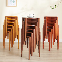 Solid wood stool Household economical restaurant dining stool Modern simple Nordic style wood bench round stool