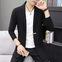 Long Knitted Cardigan Jacket Mens Spring and Autumn Thin Korean Slim Trench Jacket Fashion Mens