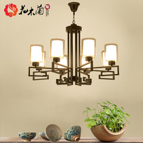 New Chinese chandelier living room lamp household glass style restaurant small Villa modern Chinese style Hall iron lamp