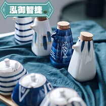 Ceramic oil pot Oil pour oil bottle Spill-proof oil tank Kitchen household vinegar pot Soy sauce sesame oil cooking wine seasoning bottle set